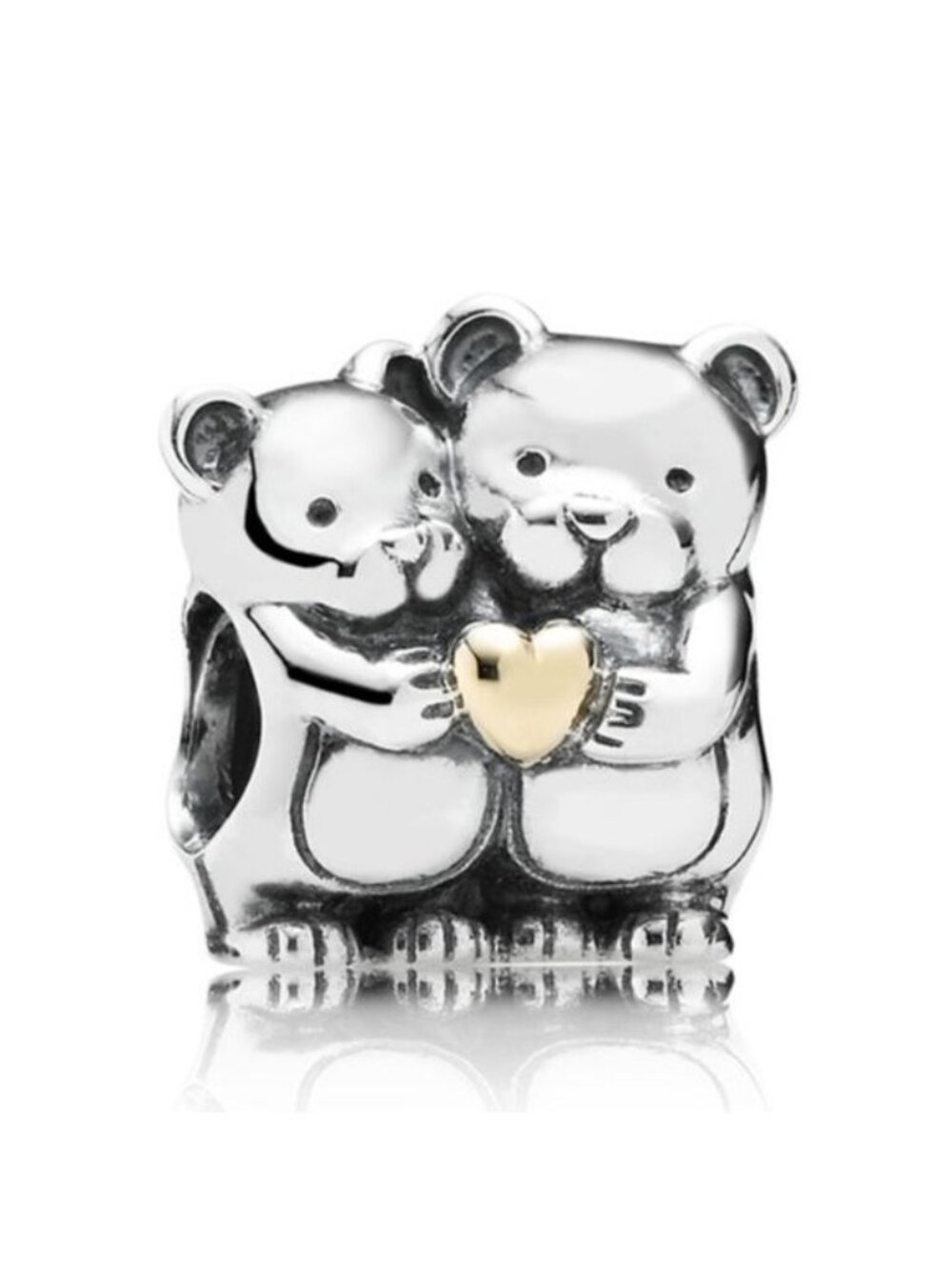 Pandora Sterling Silver and 14K Gold Bear Hug Animal Bead with Heart - 791395